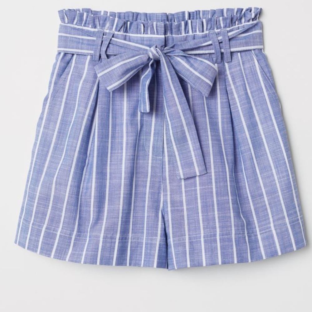 H&M Blue and White Striped Paperbag Waist Shorts